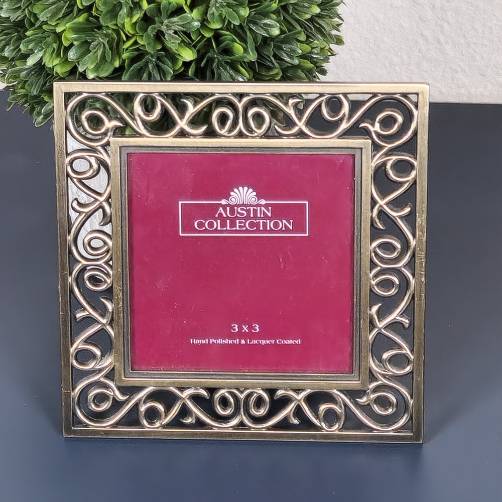 Austin Collection Square Picture Frame Gold Metal Filigree Scrollwork Vintage